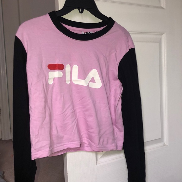 Fila X Fleamadonna UO Pink Long Sleeve Crop Tee - Picture 2 of 5